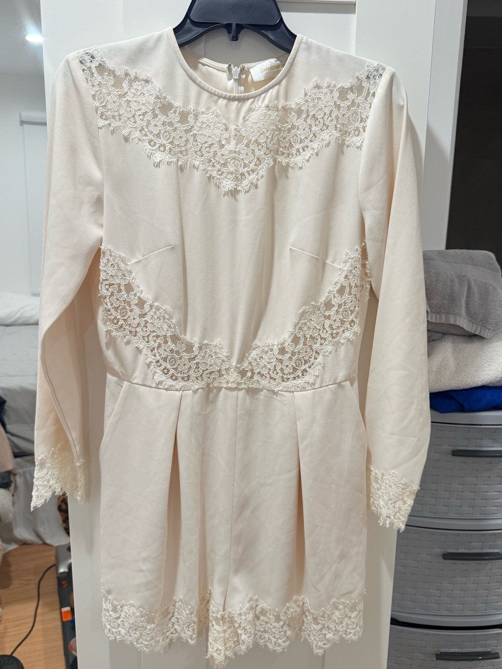 Zimmermann Cream Lace-Trim Long-Sleeve Formal Romper